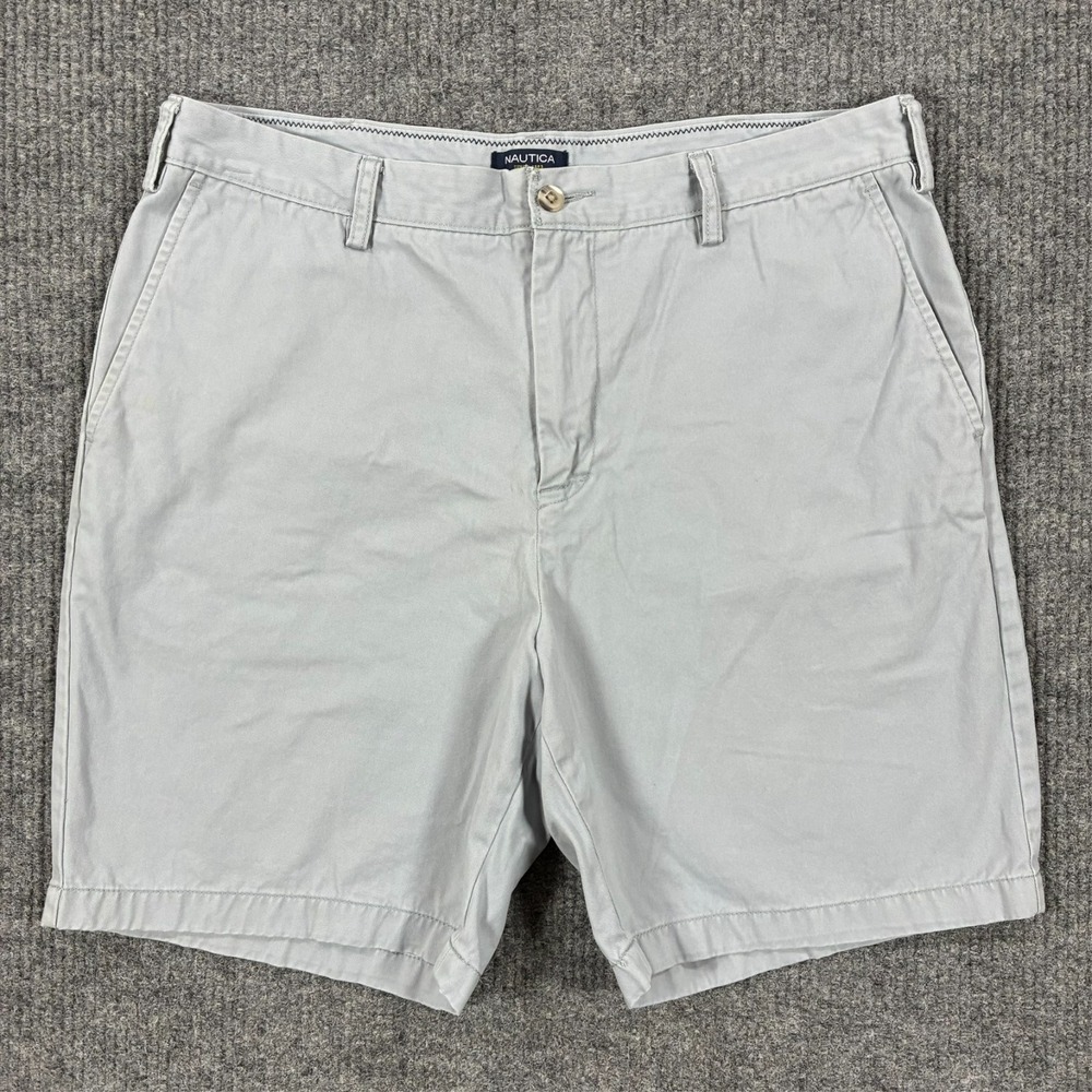 Nautica Deck Short Classic Fit Mens 38W Light Blue Cotton Chino High Rise